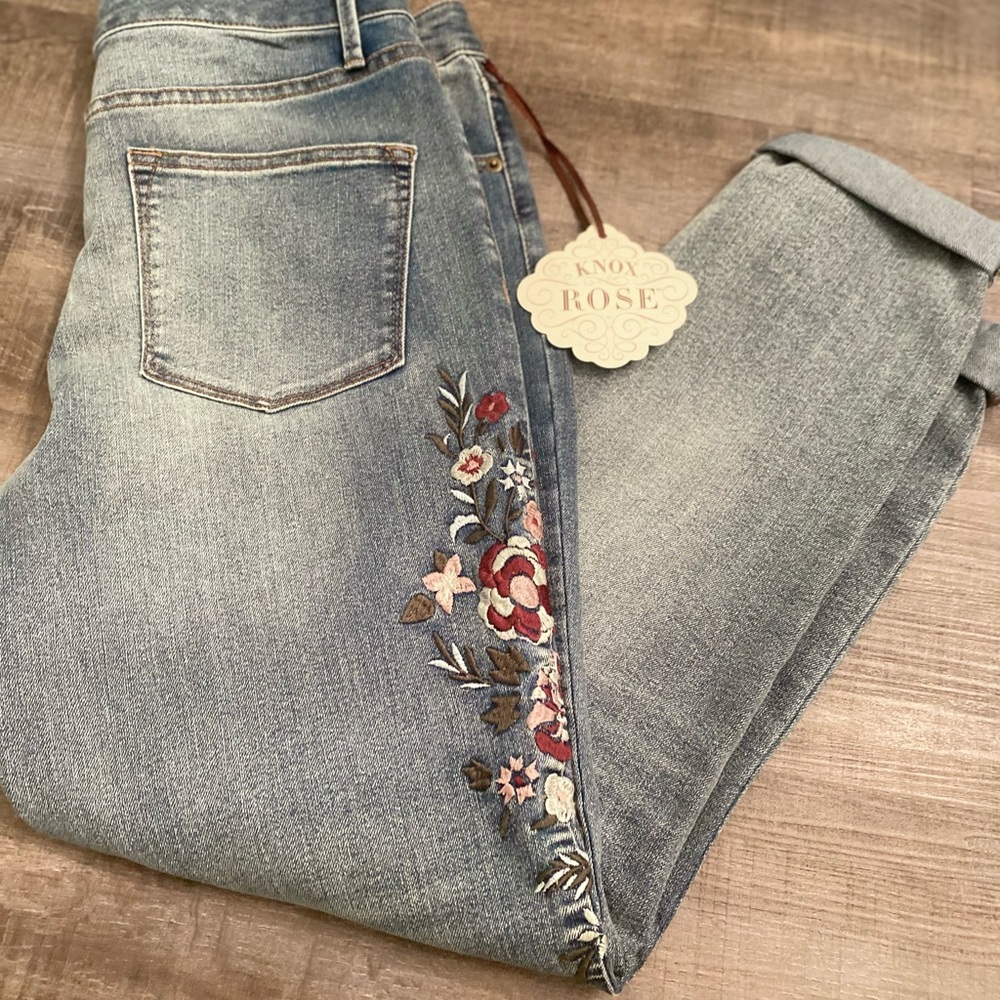 Knox Rose embroidered high rise skinny jeans light denim size 8